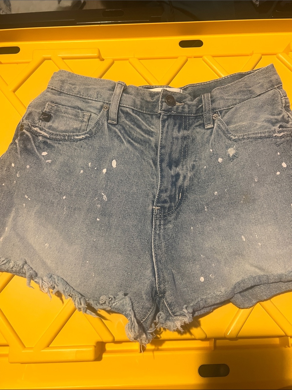 KanCan Light Blue Distressed Denim Shorts with Paint-Splatter